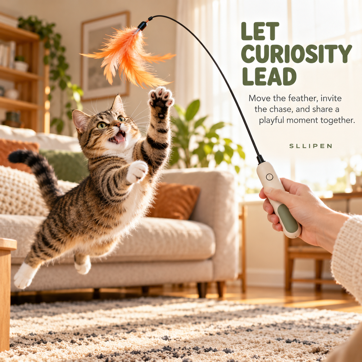 SLLIPEN Electric Cat Teaser Wand 🐾 – Make Every Pounce a Playtime Moment