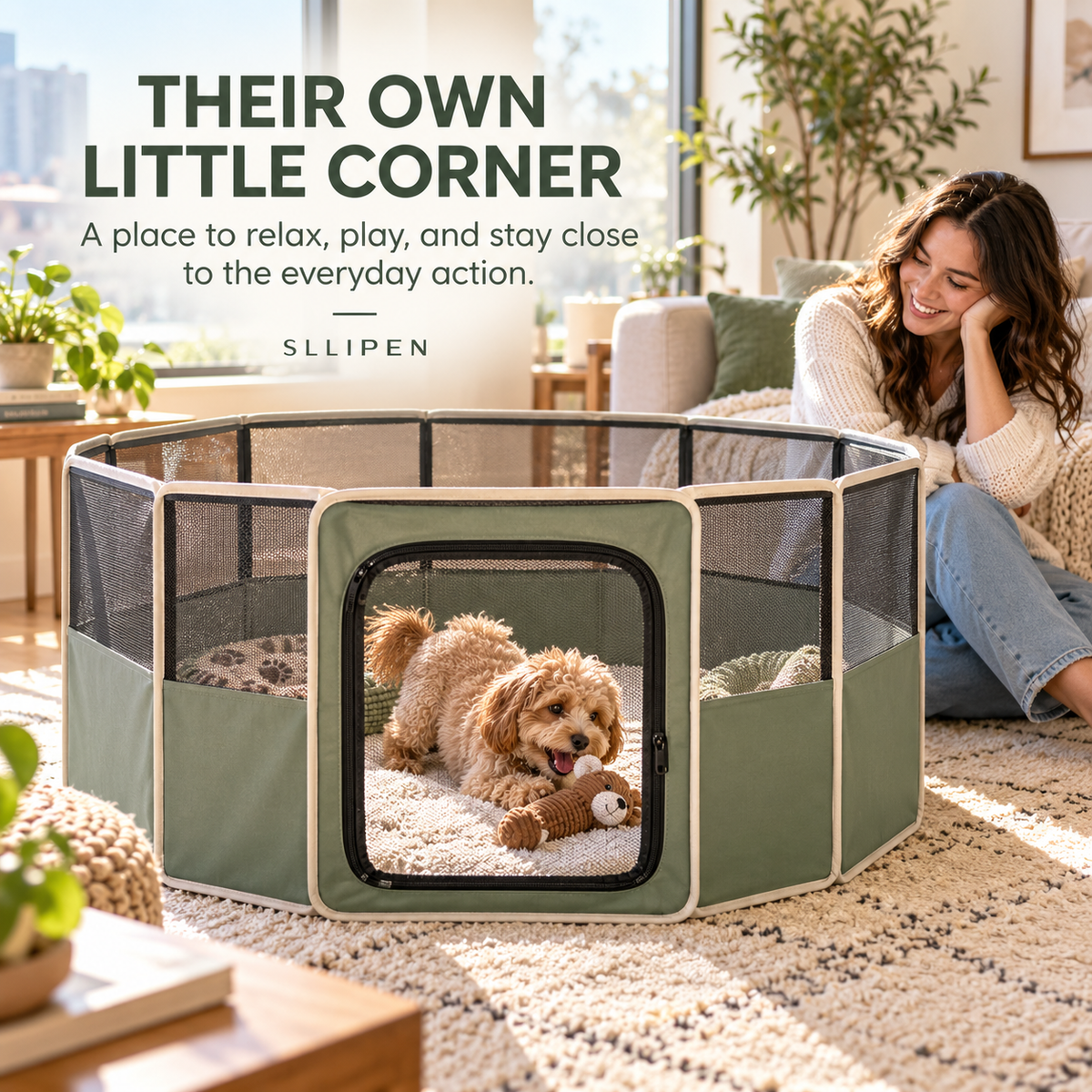 SLLIPEN Foldable Pet Playpen 🐾 – A Little Space for Big Moments